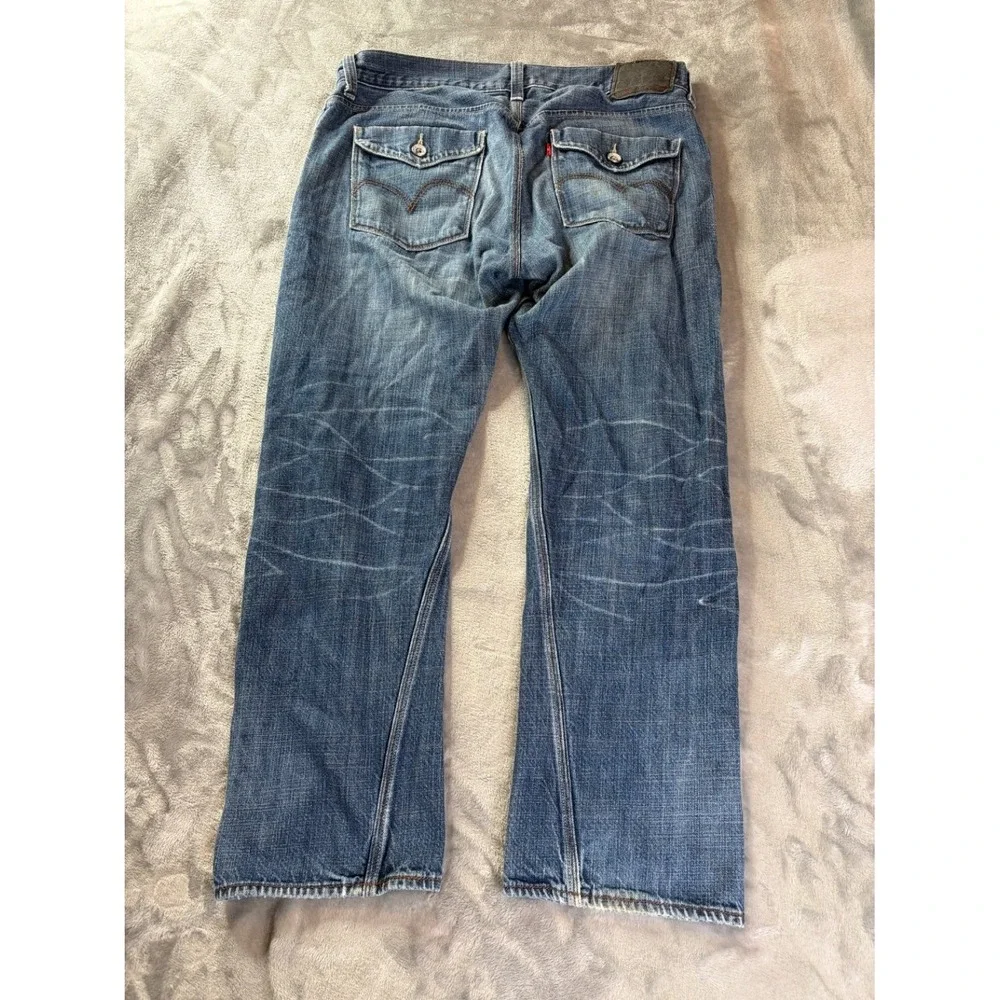 Levi's 514 Slim Straight Jeans Mens 36x30 Blue Denim Distressed Red Tab